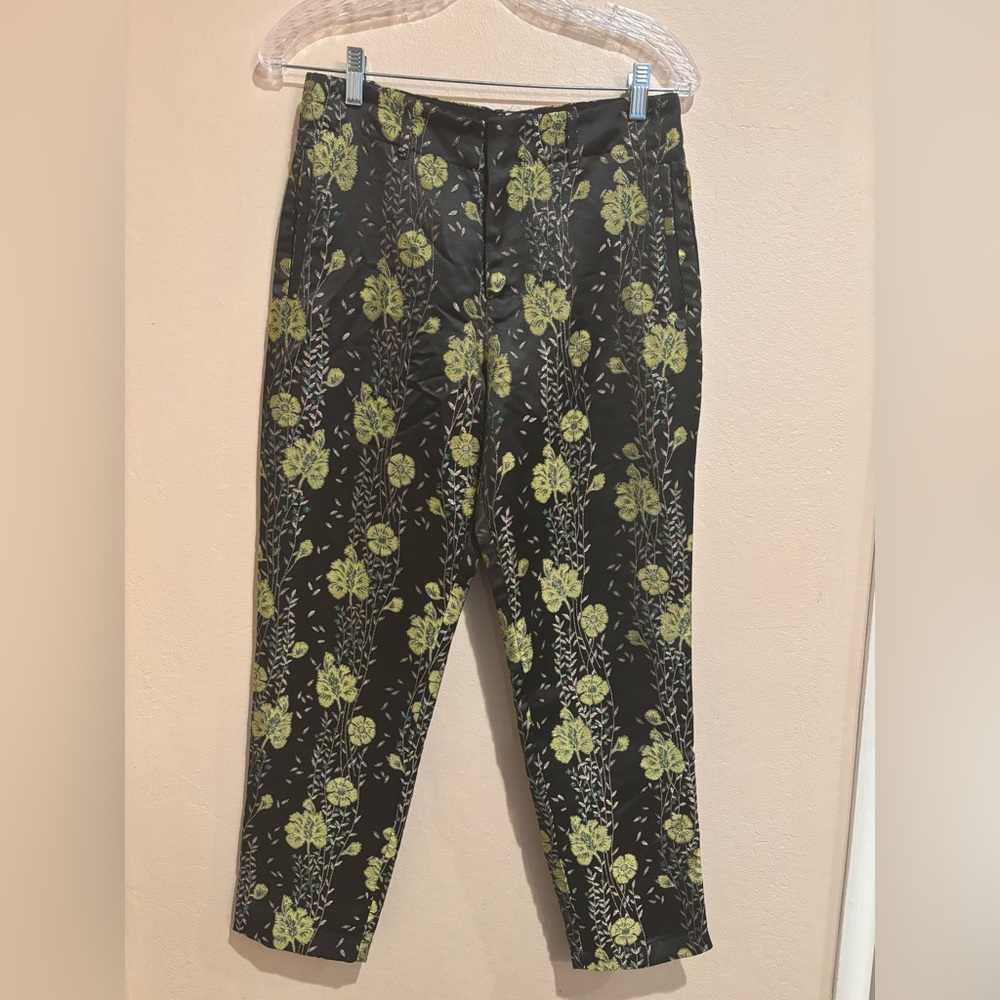 Scotch & Soda Starwatcher Black Pants w/ Chartreuse Floral Design, Straight Leg